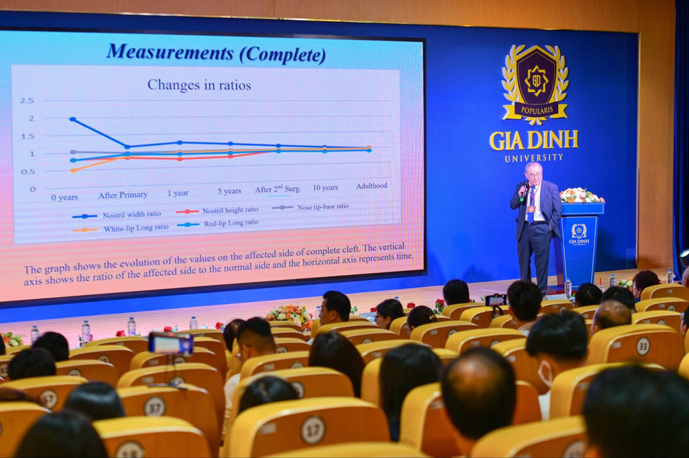 TS.BS. KEISUKE IMAI trình bày bài báo cáo khoa học chủ đề “Chuỗi phẫu thuật khe hở với phương pháp Tajima đã được cải tiến cho khe hở môi một bên”.