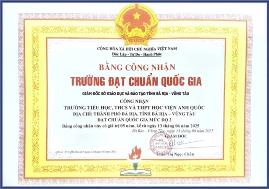 UKA Bà Rịa vinh dự đạt chuẩn Kiểm định Chất lượng Giáo dục Cấp độ 3 & Chuẩn Quốc gia Mức độ 2.